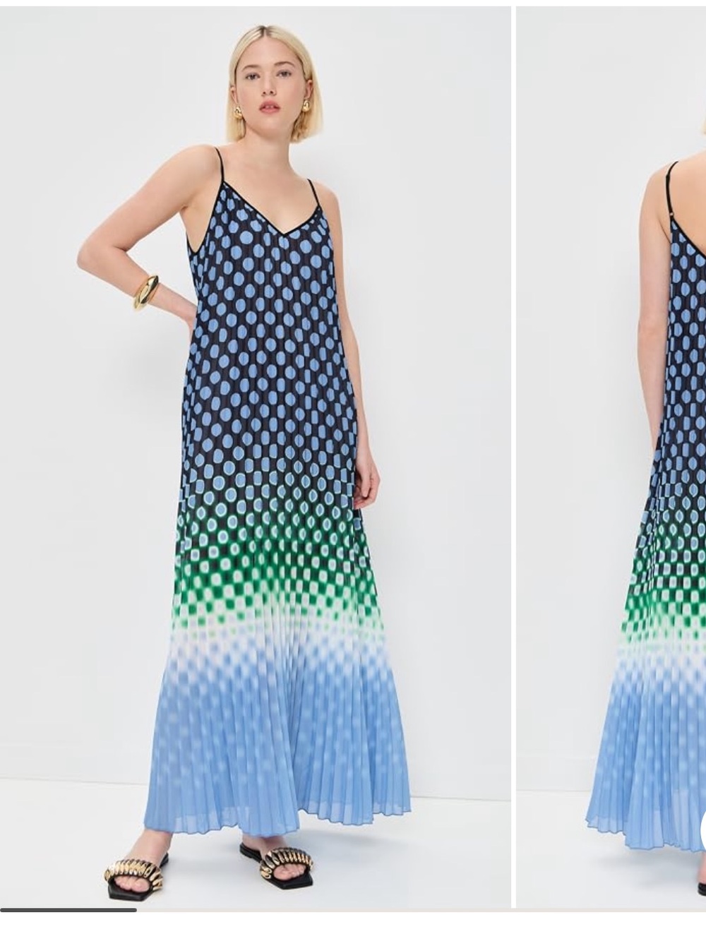 ESSENTIEL ANTWERP Blue & Green Gradient Polka Maxi Dress